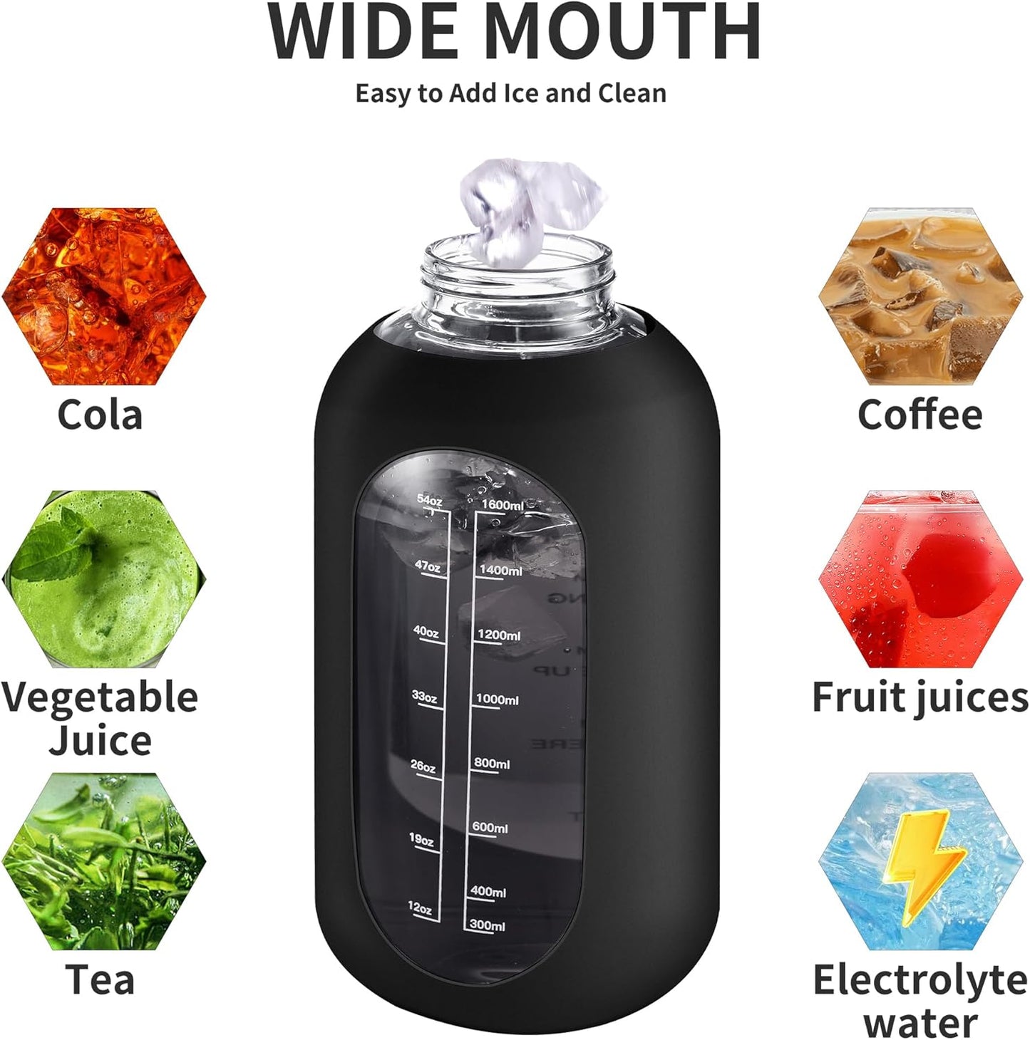 CIVAGO 32 oz Glass Water Bottle with Straw and Handle, Large Sports Motivational Water Bottle Flask with Time Marker, Leakproof Water Jug Canteen with Silicone Sleeve for Gym,Army Green