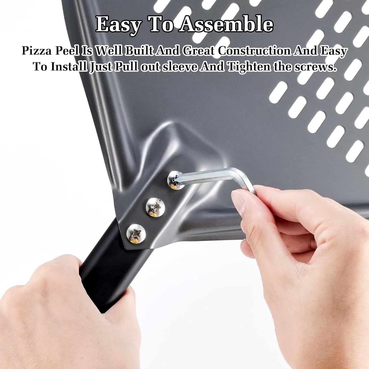 12 Inch + 7 Inch Perforated Pizza Peel Set, Turning Peel With Metal Handle, Spatula Paddle for Homemade Oven Accessories