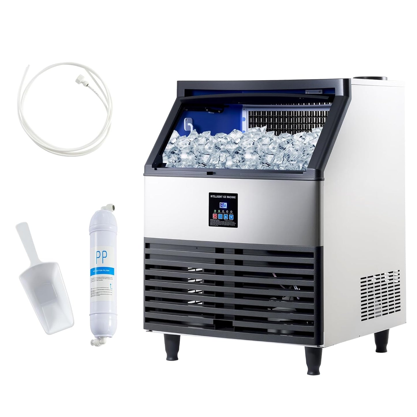 Albott Commercial Ice Maker with 2 Way Water Inlet, 450lbs/24H Freestanding ice Machine Countertop with 24lbs Storage Capacity, Self Cleaning for Home/Bar/Restaurant