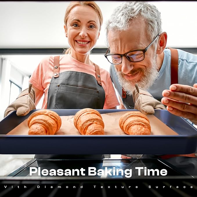 12-Piece Oven Safe Nonstick Bakeware Set with Baking Pan, Cake Pan, Muffin Pan, Loaf Pan, Square Pan, Roasting Pan, Cookie Pan, Cooling Rack & Utensils - Ceramic Coated Blue