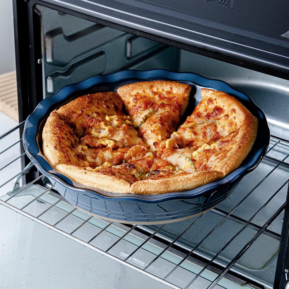 HVH 10 inch Pie Pan for Baking, Ceramic Pie Dish, Deep Dish Pie Plate for Dessert Kitchen, Deep Dish Pie Pan with Fluted Edge, Set of 2, Farmhouse Style (Blue)