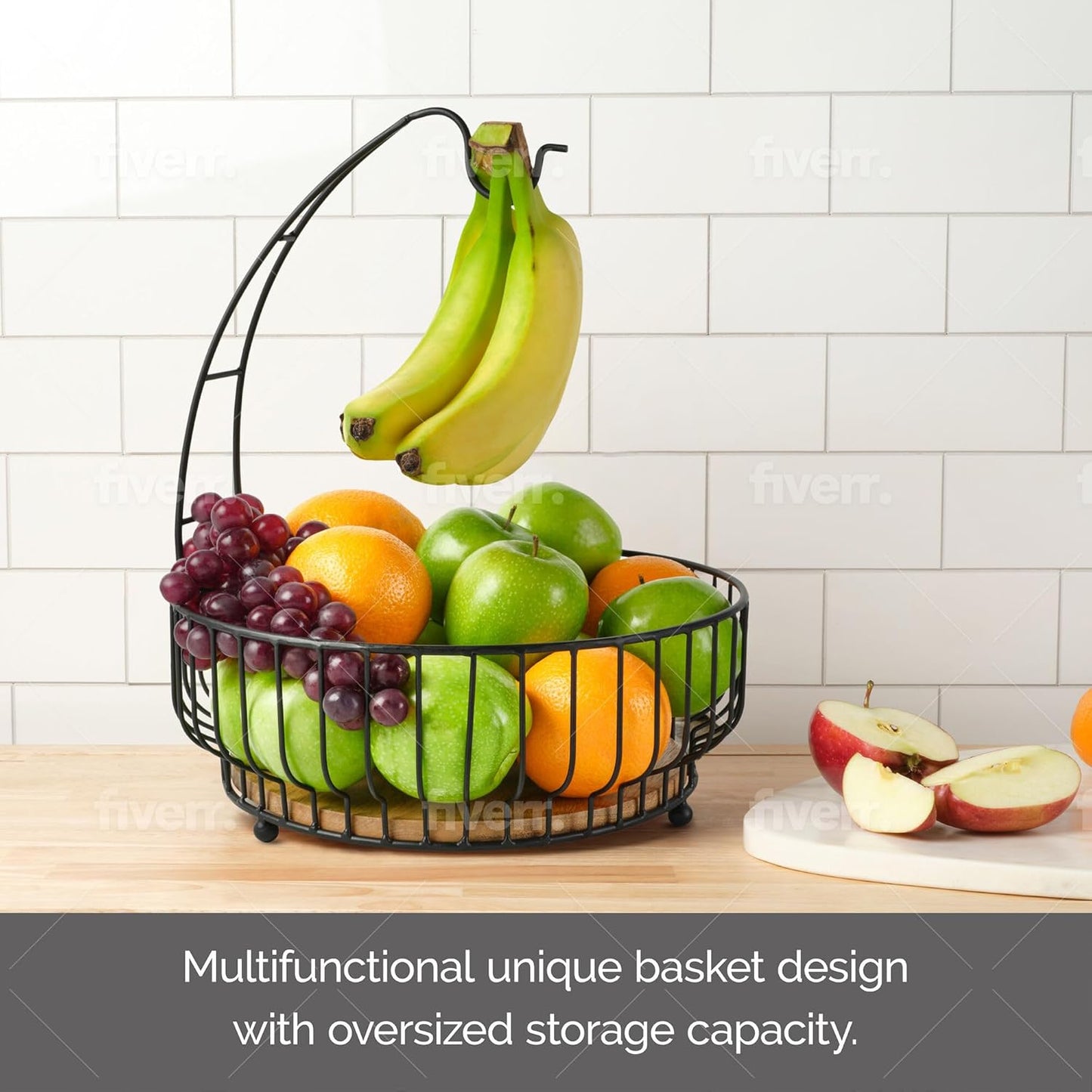 Gourmet Basics by Mikasa Savannah Fruit Storage Basket with Removable Banana Hook, 12 x 12 x 16 Inch