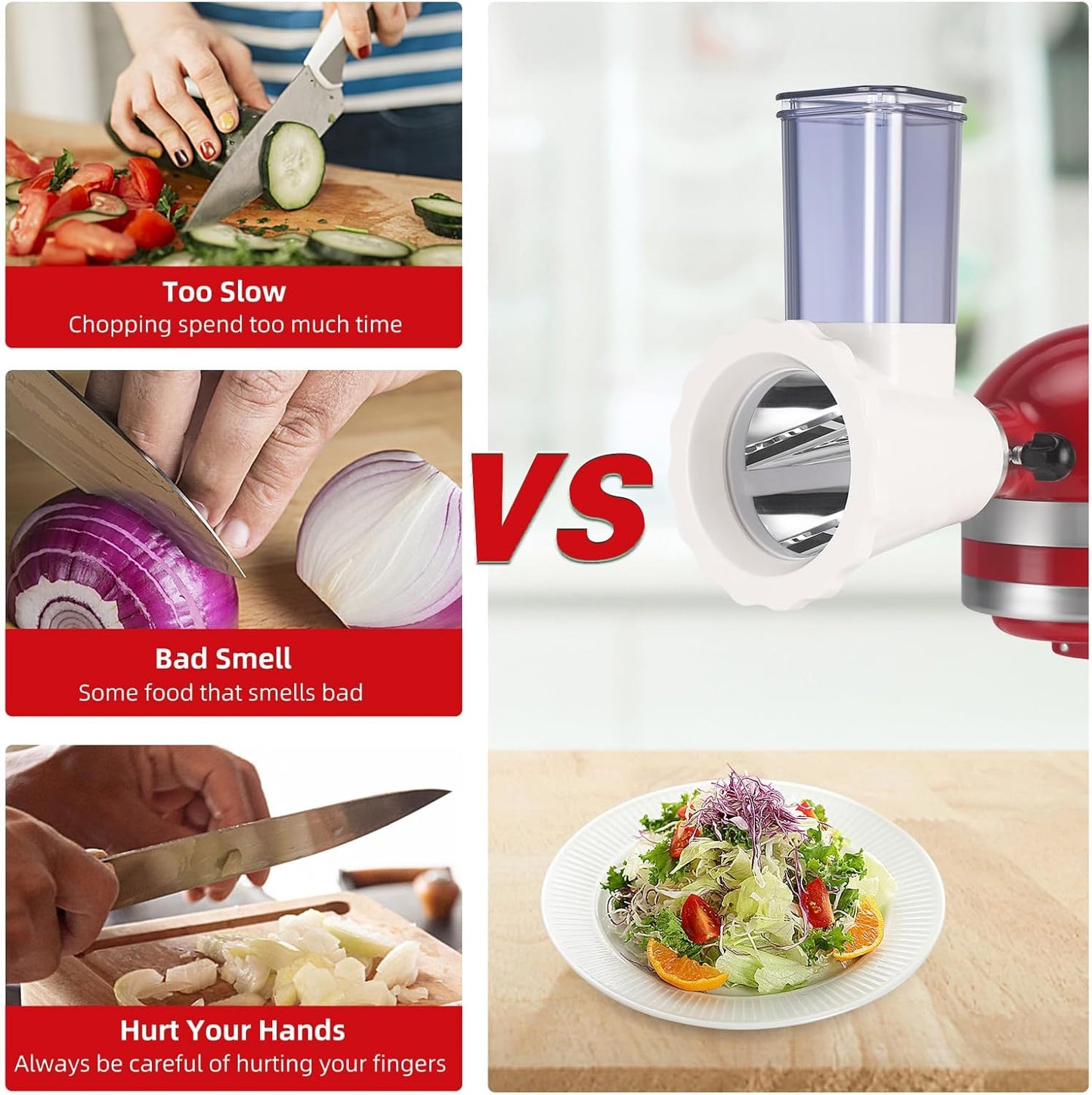 Updated Shredder Cheese Grater Attachment for KitchenAid Stand Mixers, Salad Machine with Vegetable Slicer, Salad Maker, Food Slicers Slicer Shredder Attachment with 4 Blades Dishwasher Safe