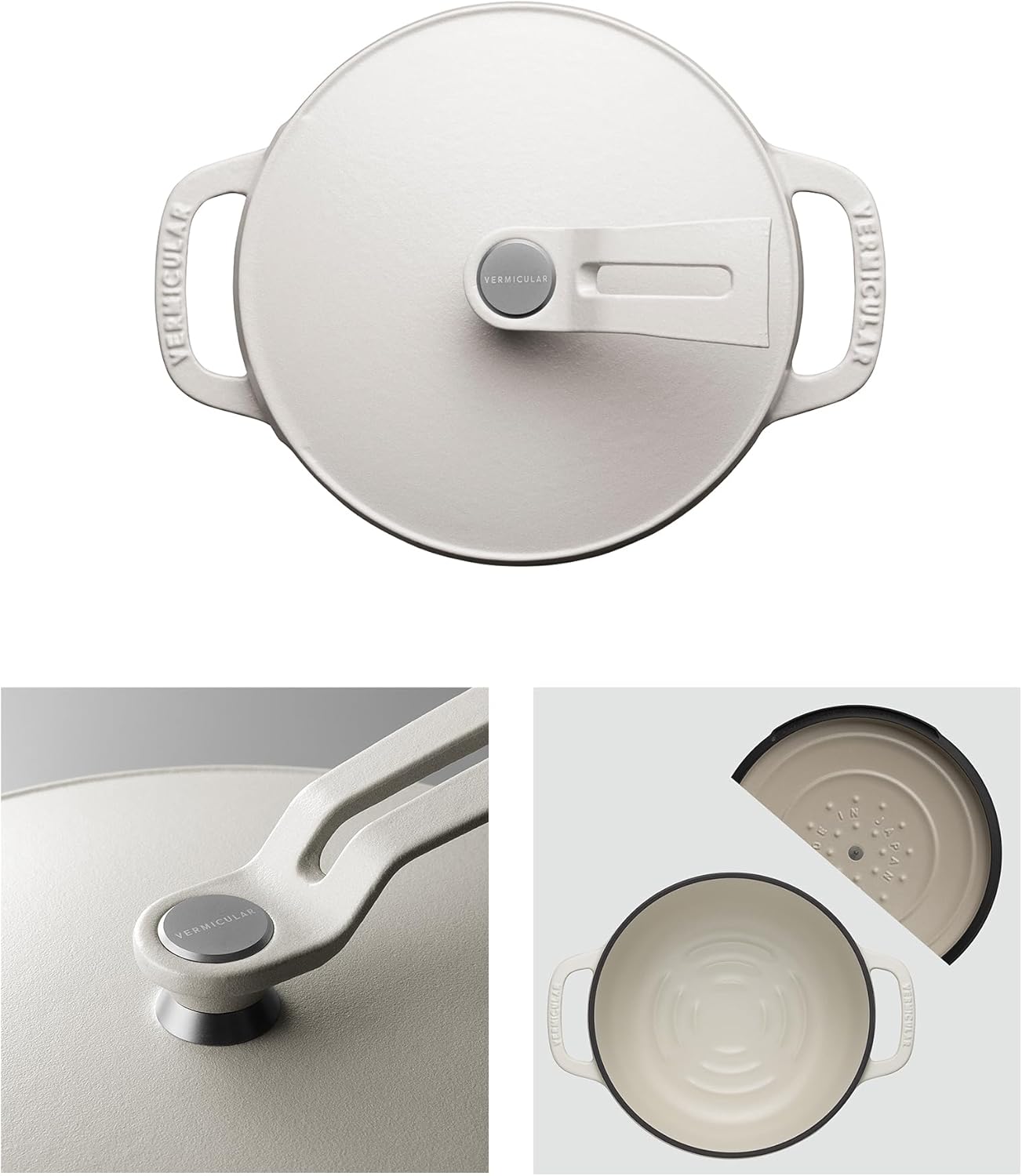 Vermicular Oven Pot 2.0 | Lightweight Enameled Cast Iron Pot | 14cm (1 Qt) | Non-Toxic | Induction-compatible | Dutch Oven | Made in Japan | Matte Linen Beige