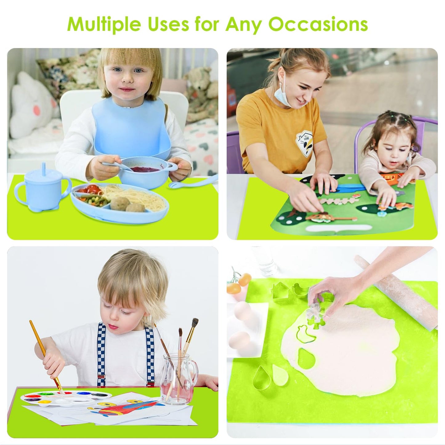 Extra Large Silicone Table Mat, Silicone Mat for Crafts Kids Dinner Placemat Desk Countertop Waterproof Protector Heat Insulation Kitchen Pastry Rolling Dough Pad Tool, Green (23.6x15.7 inches)