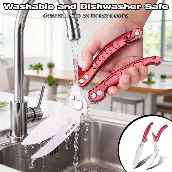 MDHAND Kitchen Shears - Heavy Duty Poultry Shears for Chicken Turkey Fish Fruit Vegetables and Meat Cutting - Stainless Steel Dishwasher Safe Food Kitchen Scissors with Anti-Slip Handle & Safety Lock