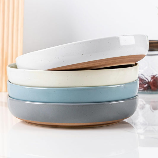 AmorArc 8.75'' Large Ceramic Pasta Bowls, 36oz Handpainted Stoneware Bowls Set of 4, Microwave&Dishwasher Safe Bowls with Rustic Terracotta Underside for Pasta Salad, Multi-Color