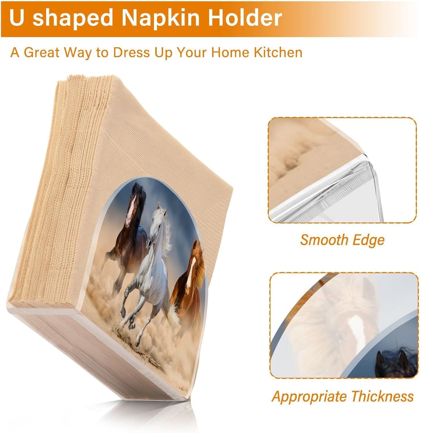 Horses Napkin Holder for Table Paper Napkins Holder Acrylic Tissue Dispenser Kitchen Dining Room Bathroom Party Car Deco