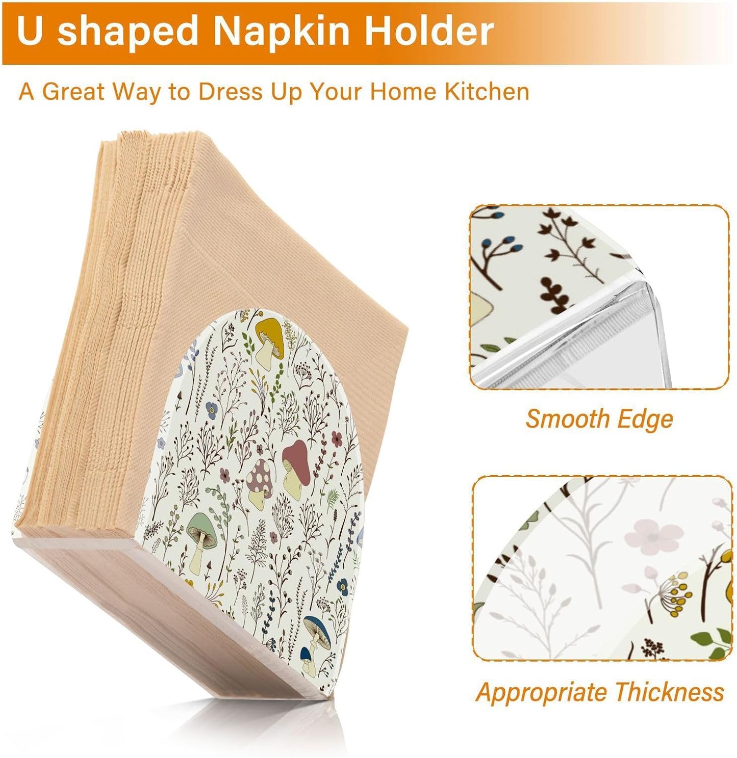 Cute Mushroom Wild Plant Napkin Holder for Table Paper Napkins Holder Acrylic Tissue Dispenser Kitchen Dining Room Bathroom Party Car Decor
