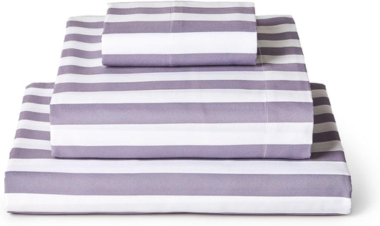 Mellanni Twin XL Sheets Set - 3 PC Iconic Collection Bedding - Hotel Luxury, Soft, Cooling Bed Sheets - Wrinkle, Fade, Stain Resistant (Twin Extra Long, Oxford Stripe Hazy Lilac)