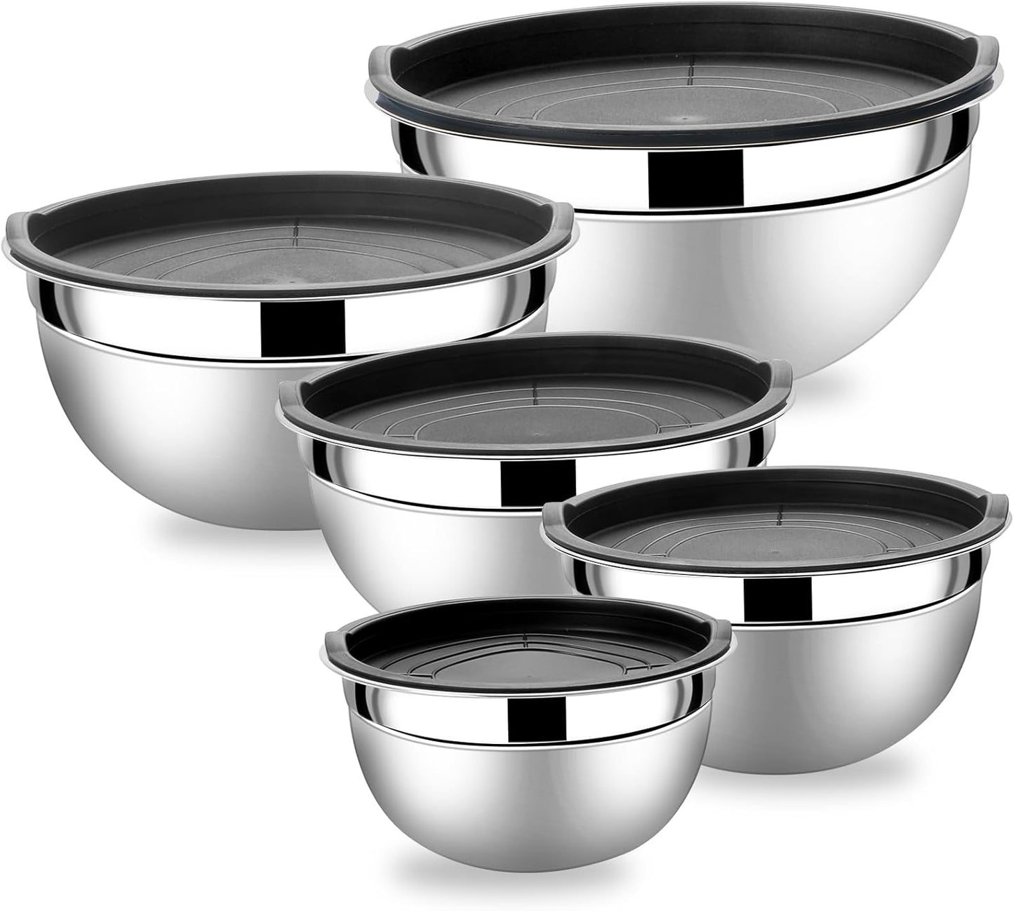Lazycorner Mixing Bowls with Airtight Lids Set 5 Pcs Stainless Steel Bowls Set Baking Set Non-Slip Silicone Bottoms Great for Serving & Baking