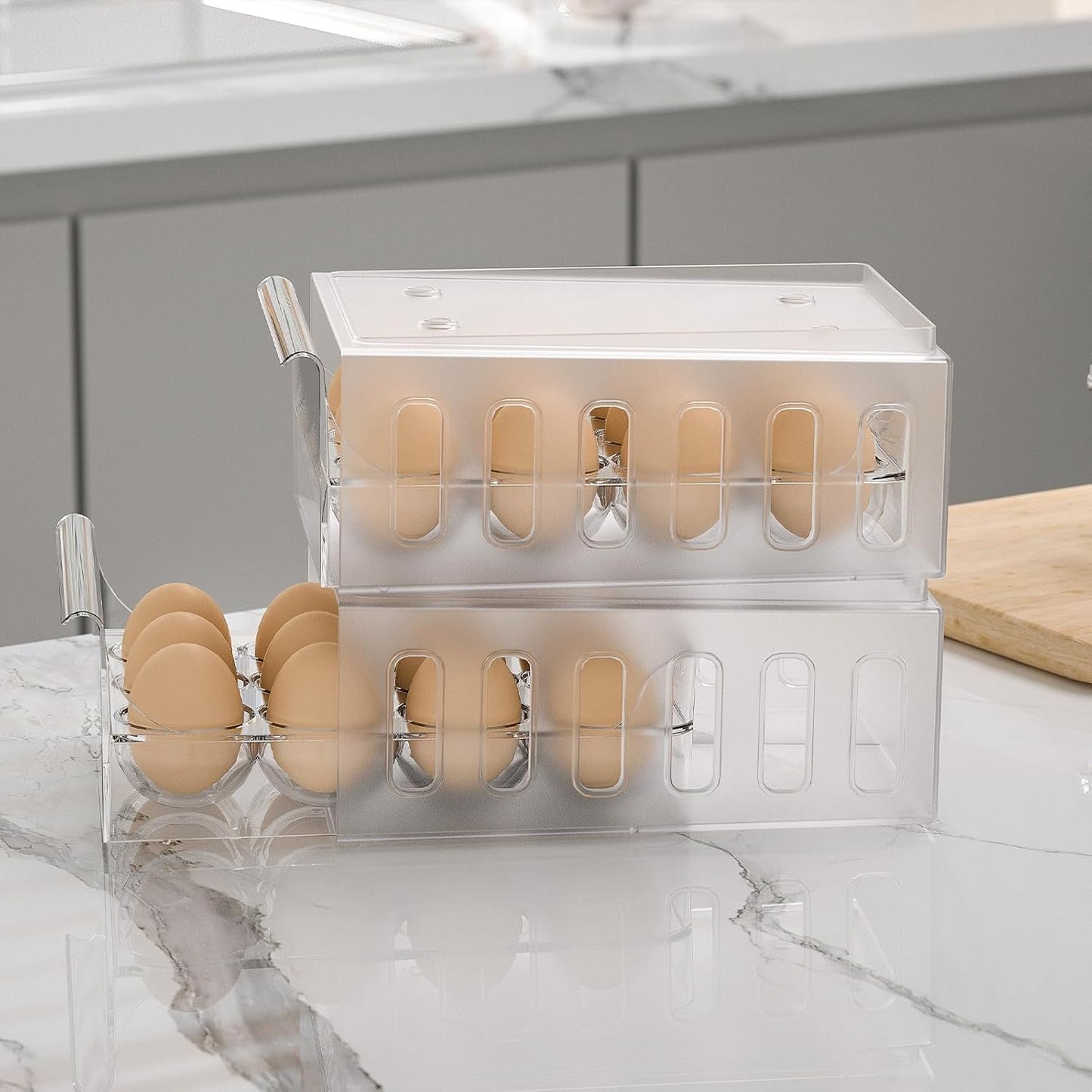 Ettori Egg Holder for Refrigerator Drawer Type Egg Container for Refrigerator BPA Free Fridge Organizer-12 Egg Storage,Stackable