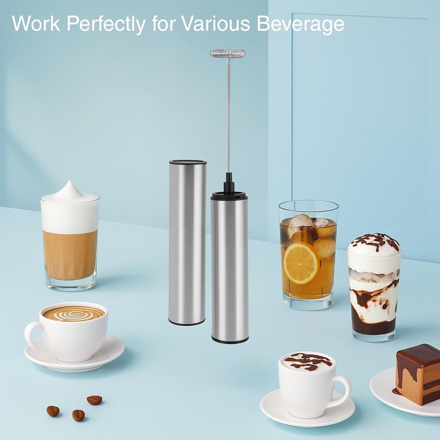 Rechargeable Milk Frother Battery Operated,2-Speed Portable Travel Frother,Electric Milk Foamer Coffee Frother for Latte, Cappuccino, Hot Chocolate Drink Mixer with Double Mini Whisks and USB Cable