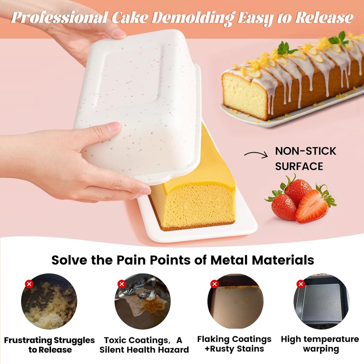 SJ Silicone Bread Loaf Pan with Metal Reinforced Frame, 9.5 x 5 in Non-stick Silicone 1 lb Loaf Pan for Baking, 3 Pack Durable Bread Pan for Oven Dishwasher Safe - Cream