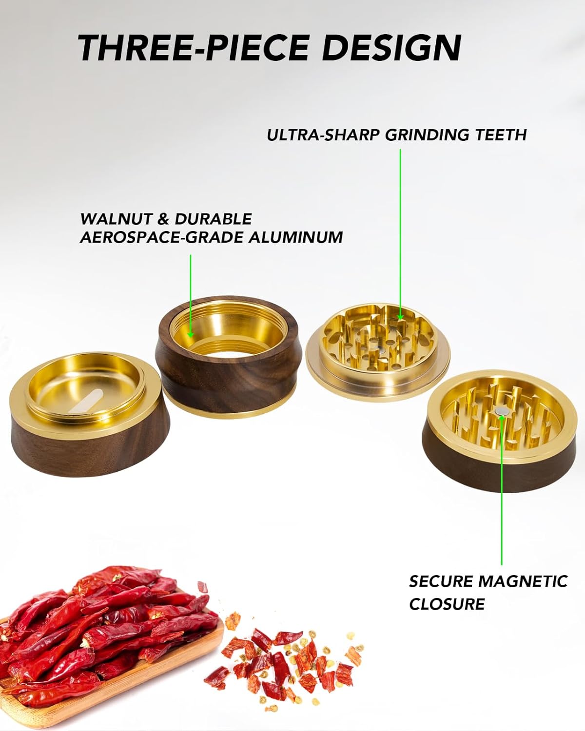 KINGTOP Grinder, Large 2.6" Walnut Wood & Aluminum Manual Grinder