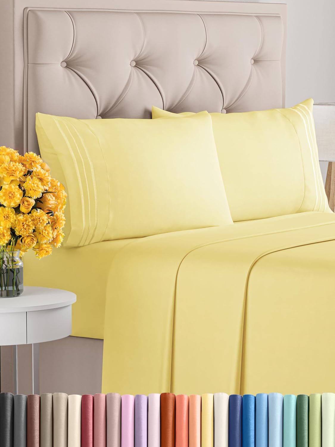 Cal King Size 4 Piece Sheet Set - Comfy Breathable & Cooling Bed Sheets Set - Hotel Luxury Bedding for Women, Men, Kids, Teens, Boys & Girls - Deep Pockets, Soft and Wrinkle Free - Oeko-Tex - Yellow