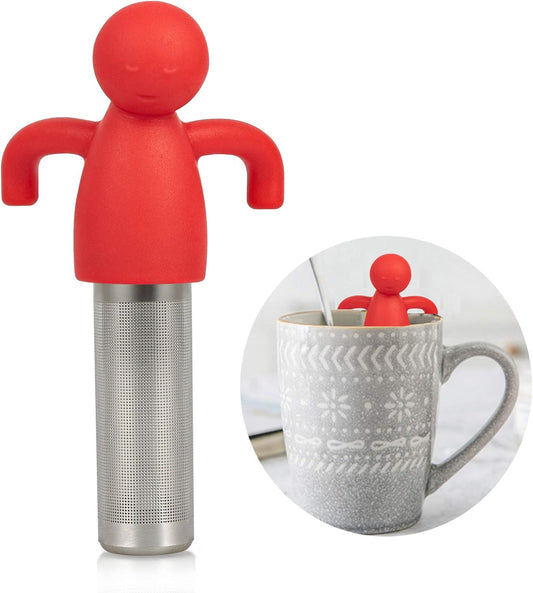 Leden Tea Infuser Cute Tea Strainer for Loose Tea Stainless Steel Fine Mesh Tea Ball Steeper with Silicone Lid for Mug and Cup, Red