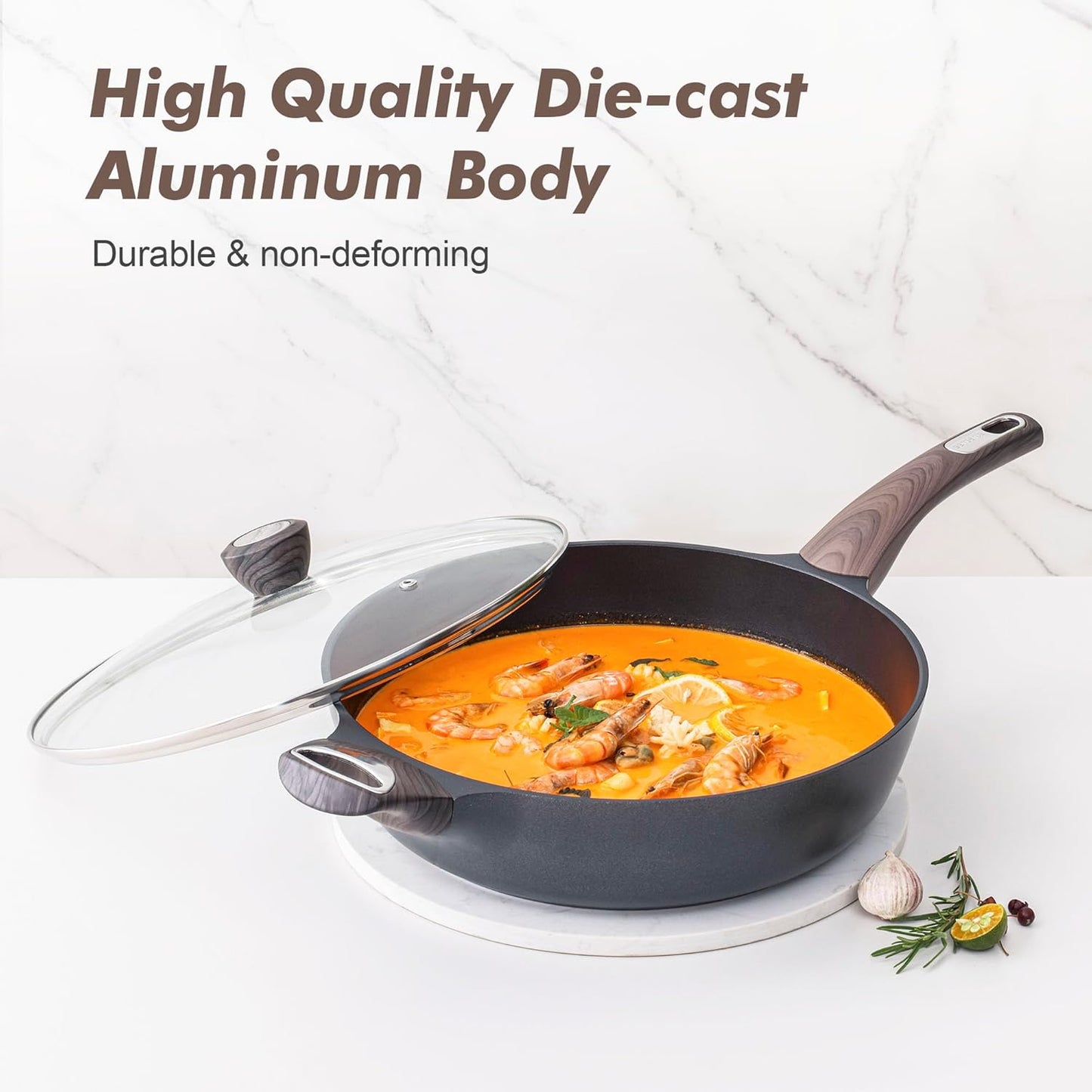 SENSARTE Pots and Pans Set Non stick, Non toxic Healthy Induction Cookware Sets, 14 Pcs Non Stick Kitchen Cooking Set with Frying Pans Set & Saucepan, PFOA PFOS APEO Free, Black