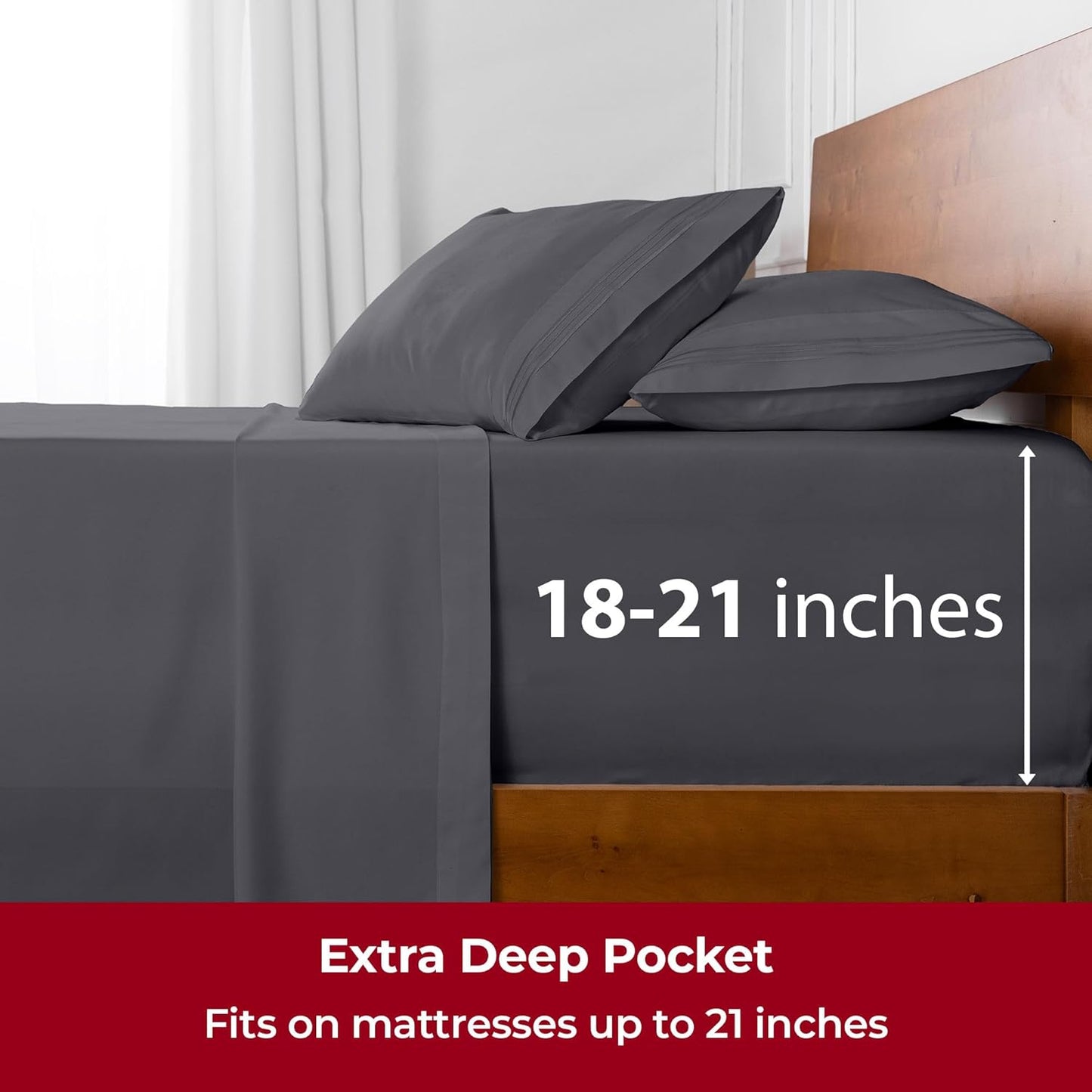 Mellanni Extra Deep Full Sheets - 4 PC Iconic Collection Bedding - Hotel Luxury, Ultra Soft, Cooling Bed Sheets - Wrinkle, Fade, Stain Resistant (Full, Gray)