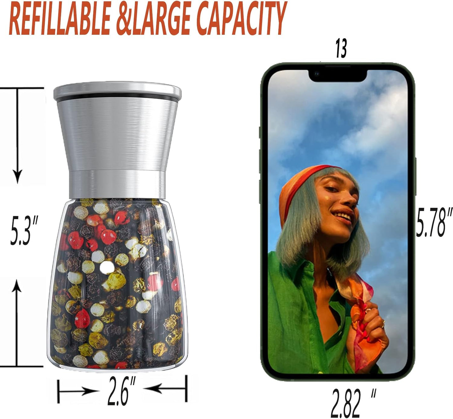 Original Stainless Steel Salt or Pepper Grinder - Top Spice Mill with Ceramic Blades, Brushed Stainless Steel and Adjustable Coarseness By Pepper Grinder （Single Package）