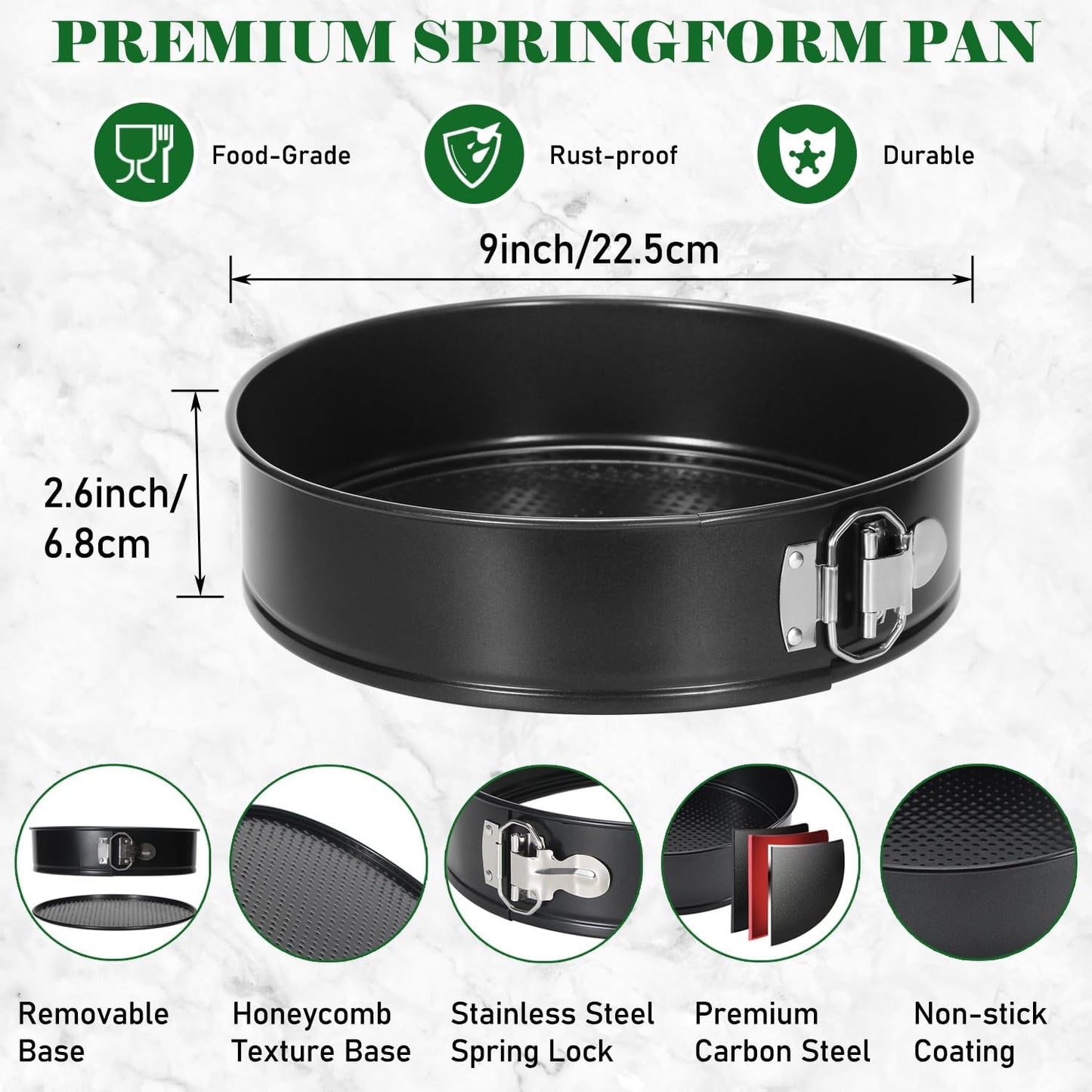 Tellshun 9 Inch Springform Pan Tin with 50pcs Parchment Paper Cheesecakes Baking Mold Round Leakproof Nonstick Removable Bottom Bakeware for Pie Cake Pizza and Quiches