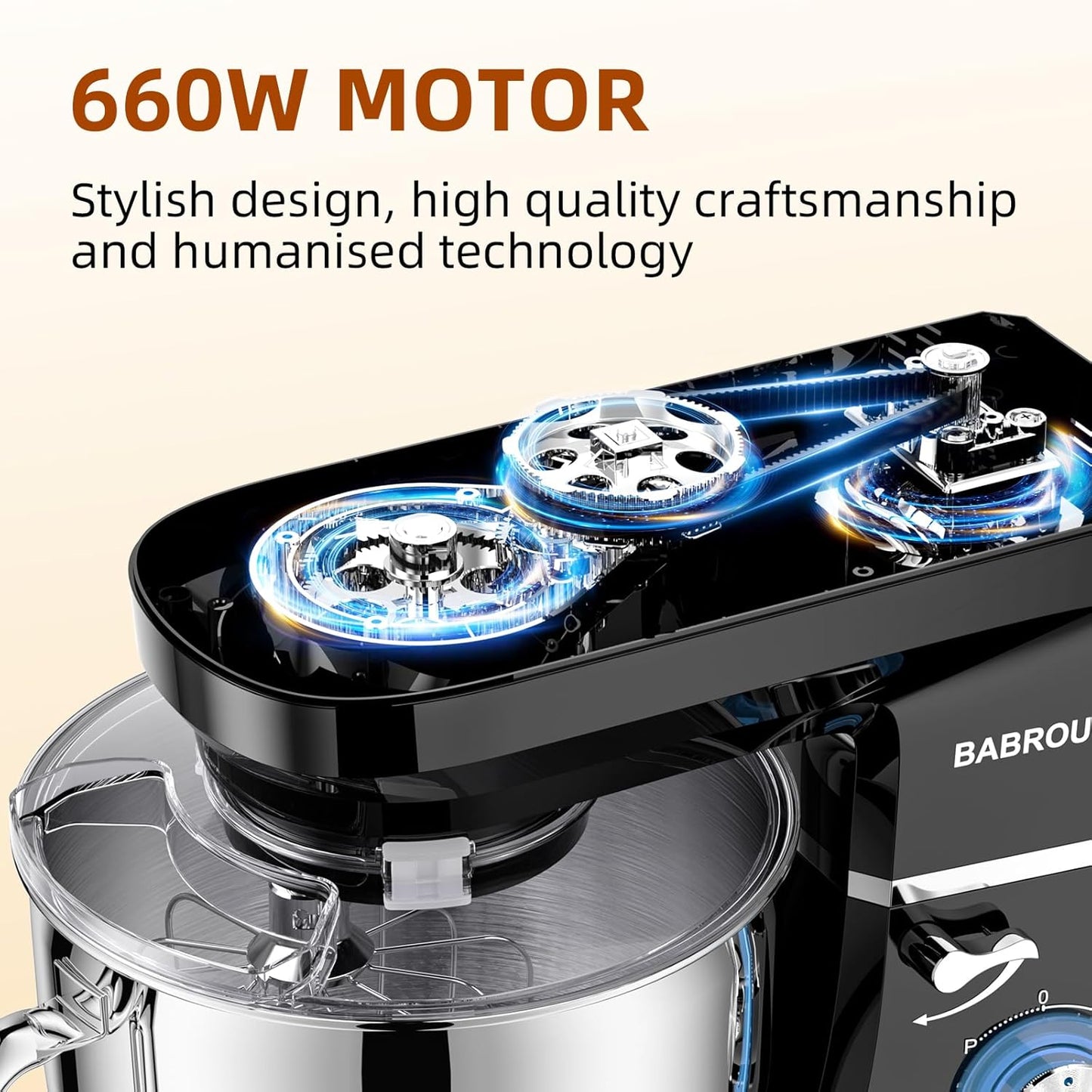 8.45 QT Stand Mixer - 660W 6 Speed Large Capacity Kitchen Electric Mixer with Whisk Dough Hook Mixing Beater Household Food Mixer for Baking Cakes Cookie Bread Salad (Black)