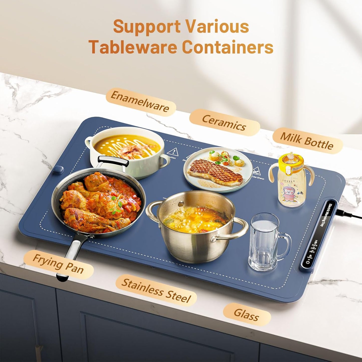 Warming Tray with Full Surface Heating, Foldable & Portable Food Warmer, 3 Temperature Settings & Child Lock, Premium Silicone Warmer Mat for Parties, Family Gatherings, Holidays, Daily Use