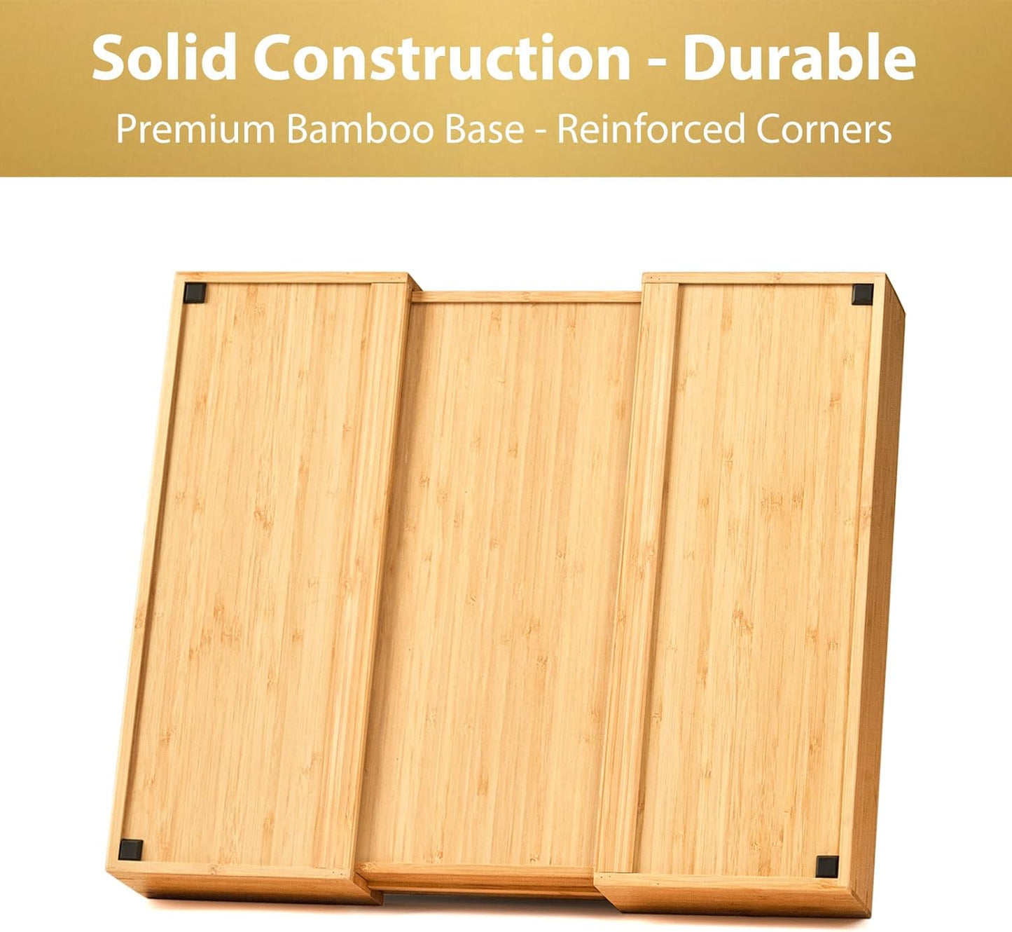 Umilife Large Expandable Kitchen Silverware Utensils Drawer Organizer, 2.5" Extra High Adjustable Drawer Divider with Curved Grooves, Bamboo Wood Cutlery Tray Flatware Holder