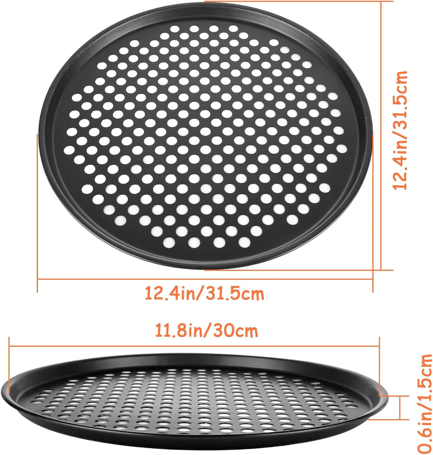 6PCS Pizza Pan with Holes 12 inch Round Pizza Pan Set Nonstick Pizza Baking Pan Carbon Steel Pizza Tray Black Pizza Crisper Pan for Home Baking Kitchen