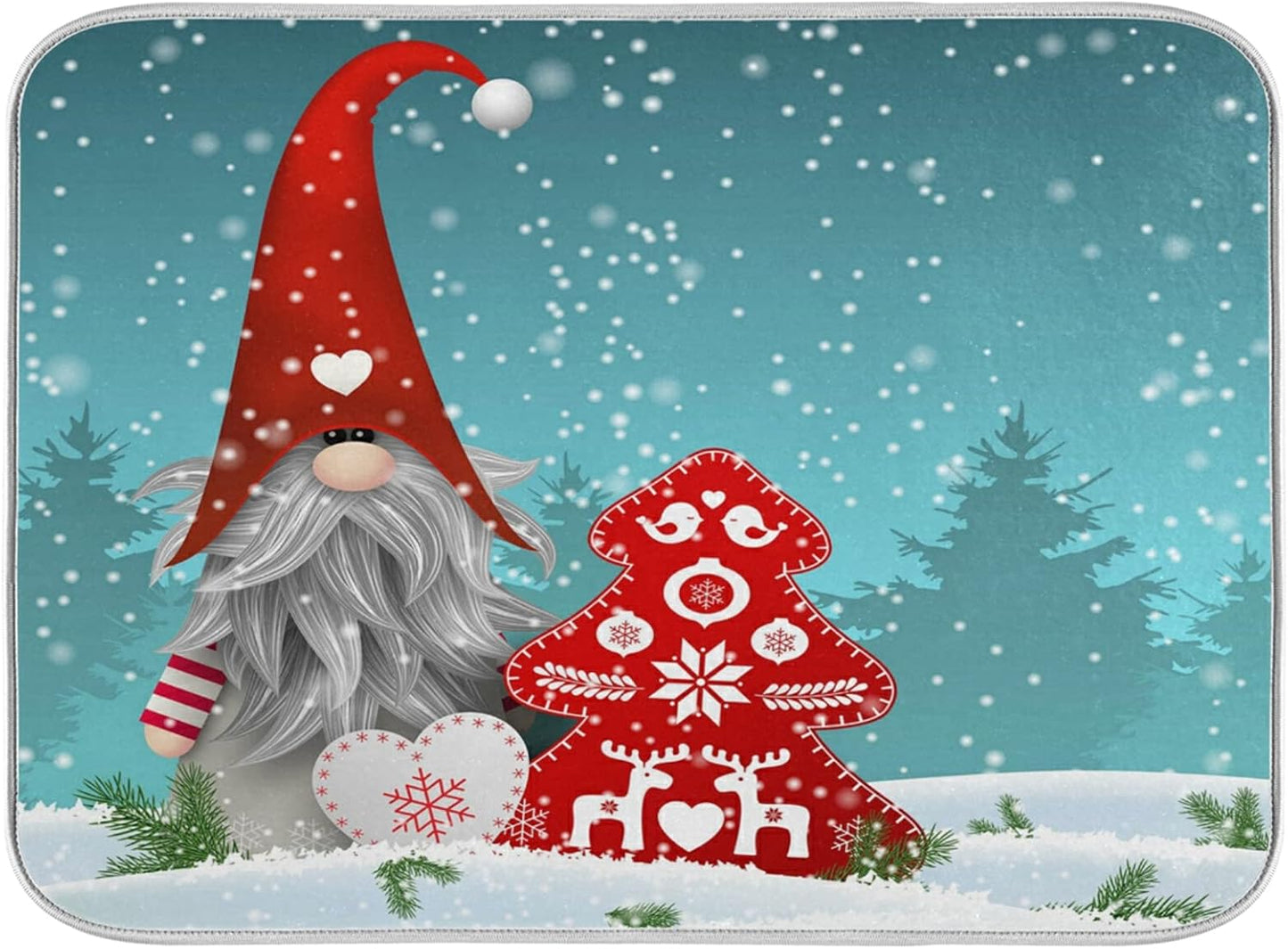 Super Absorbent Dish Drying Mat, Microfiber Fast-Drying Dish Mat, 16" x 18", Kitchen Dish Drying Pad, Watercolor Cute Christmas Gnome…