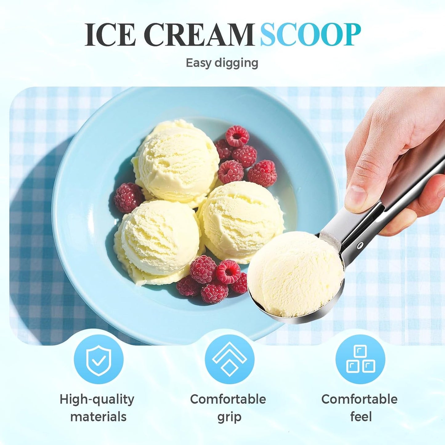 Ice Cream Scoop, 2025 New Heavy Duty Aluminum Scoop, Nonstick Gelato Scoop for Dessert Shop, Ergonomic Handle Metal Ice Cream Scoop for Home Use (2)