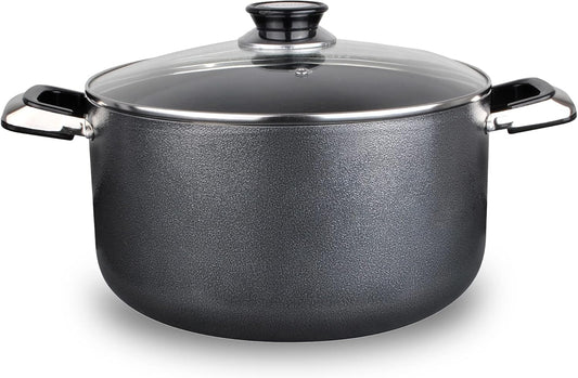 Alpine Cuisine 42 Quart Non-stick Stock Pot with Tempered Glass Lid and Carrying Handles, Multi-Purpose Cookware Aluminum Dutch Oven for Braising, Boiling, Stewing