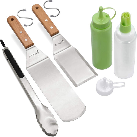 Metal Spatula Set of 4 - Griddle Accessories kit - Grill Flat Spatula Pancake Flipper Hamburger Turner - Metal Utensil Great for BBQ Grill Flat Top Cast Iron Griddle