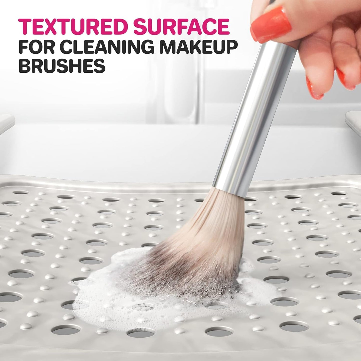 Sink Topper Bathroom Counter Cover & Storage Saver, Foldable Silicone Mat for Hot Tools, Hair Styling & Makeup, Beauty Brush Cleaning Mat, RV Camper Sink Cover & for Small Spaces (Standard Pearl)