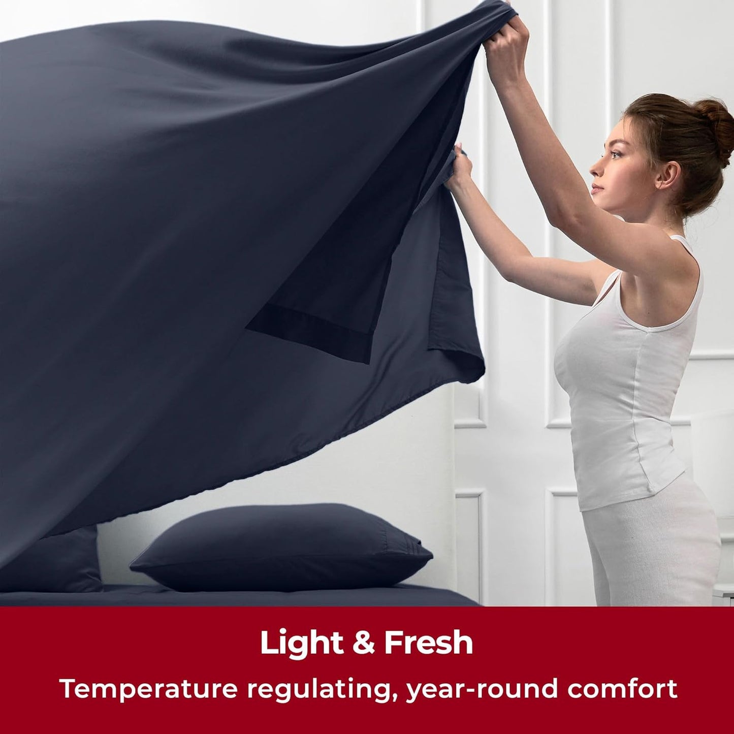 Mellanni Split King Sheets Set - 5 PC Iconic Collection Bedding - Hotel Luxury, Extra Soft, Cooling Bed Sheets - Wrinkle, Fade, Stain Resistant (Split King, Navy Blue)