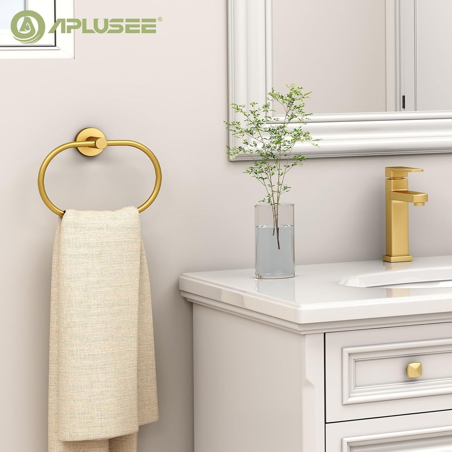 Bath Towel Ring Brushed Gold, APLusee 304 Stainless Steel Swivel Hand Towel Holder Dry Rack Near The Sink, Modern Bathroom Accessories