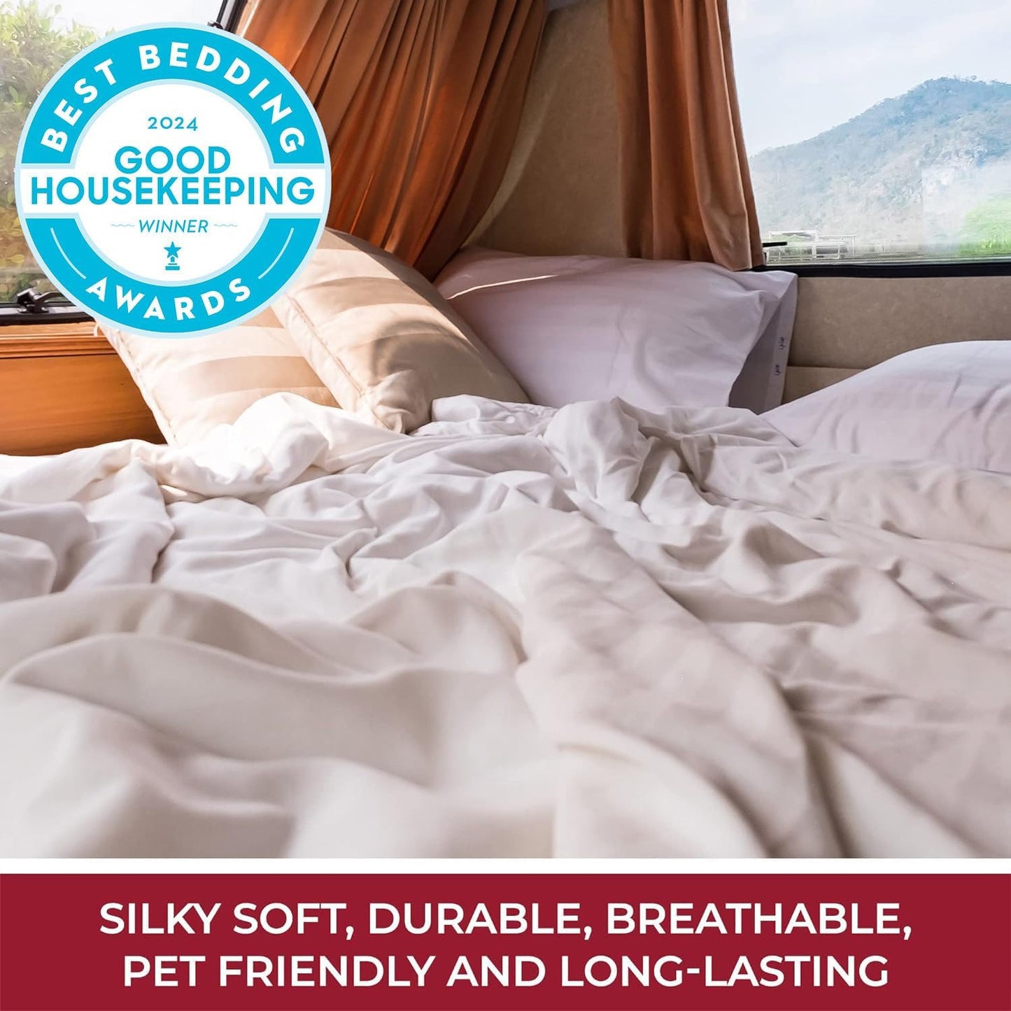 Mellanni RV Short Queen Sheets - 4 PC Iconic Collection Bedding - Hotel Luxury, Extra Soft, Cooling Bed Sheets - Deep Pocket up to 10 inch (RV/Short Queen, Royal Blue)