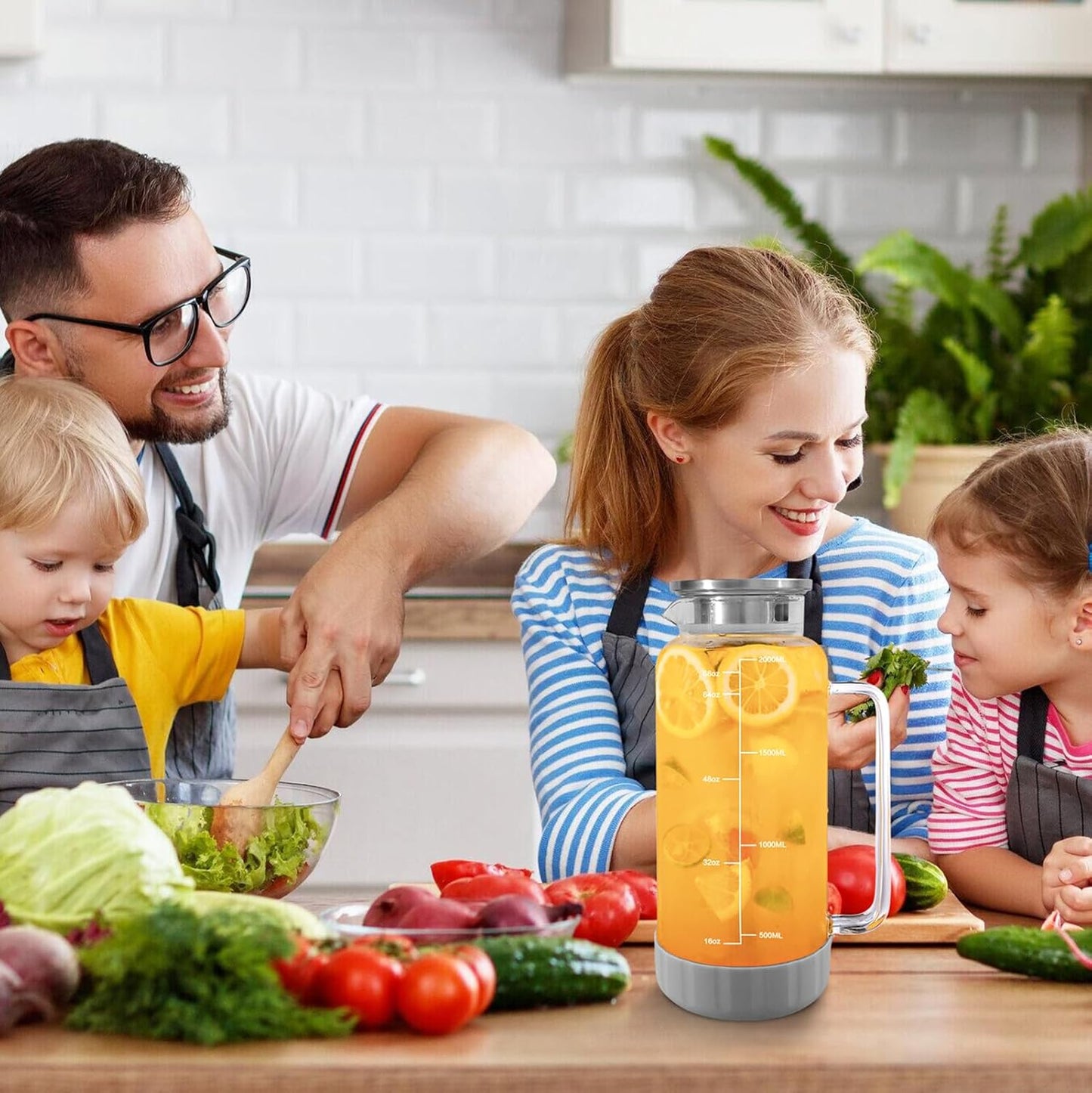 Aofmee 68oz Glass Pitcher with Lid, 2 Liter Water Carafe with Silicone Base and Precise Scale Line, Ice Tea Pitcher for Fridge, Anti-Slip Glass Jug for Sun Tea Juice Coffee Milk Beverage (Gray)