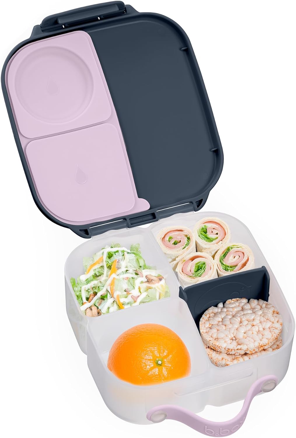 b.box Mini Lunch Box, Bento Box for Kids, Snack Container with 2 Leak Proof Compartments, Reusable Snack Containers with Lids, Kids Lunch Boxes Ages 3+, BPA Free, 4 1/4 Cup Capacity (Indigo Rose)