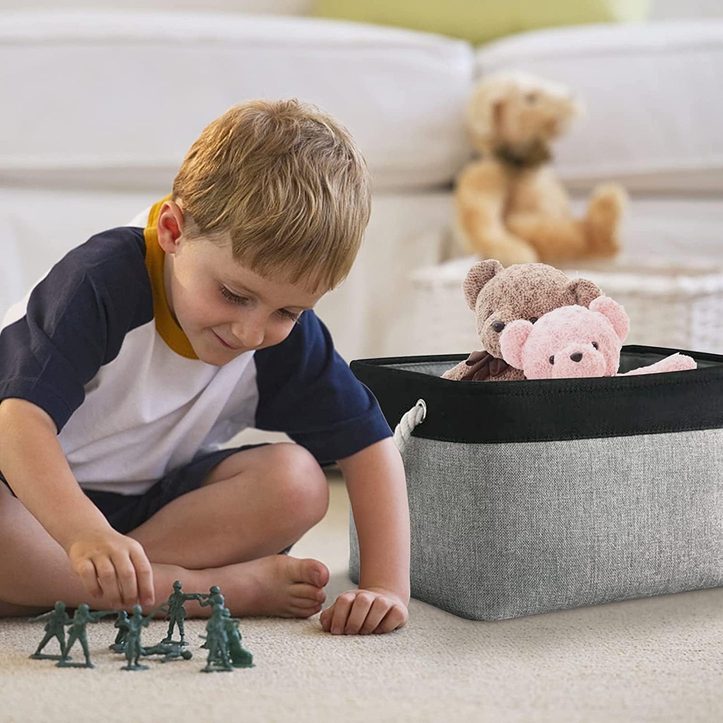 TcaFmac Storage Bins for Organization - Large 3 Pack Fabric Storage Basket for Shelves with Handles, Organizer Baskets for Organizing for Closet Cloth Dog Toy Baby (Black& Grey 16x12x8 inch)