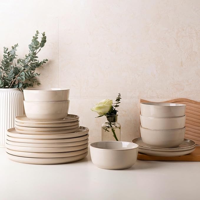 AmorArc Stoneware Dinnerware Sets for 4,Round Reactive Glaze Ceramic Plates and Bowls Set,Highly Scrath Resistant | Dishwasher & Microwave Safe Dishes Set,Service for 4 (12pc)