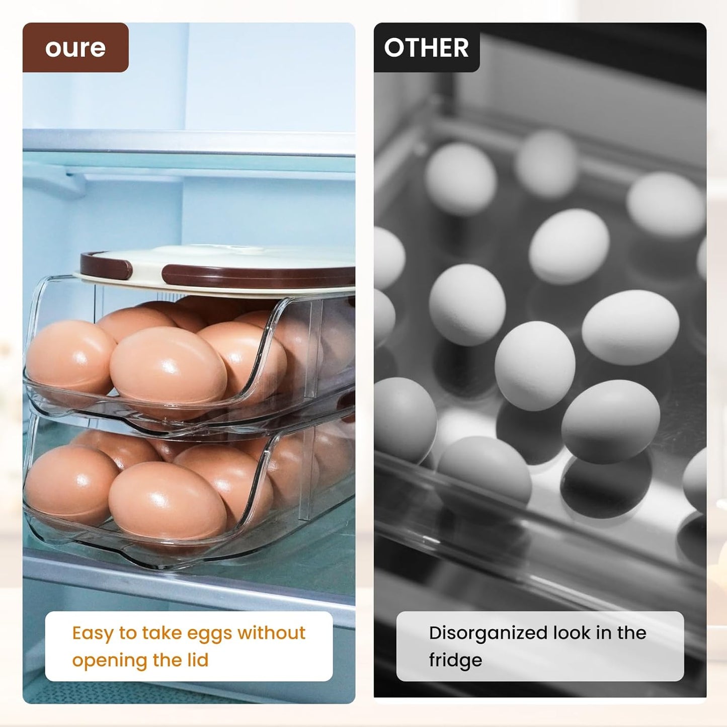 Egg Holder for Fridge, Automatic Rolling Egg Organizer for Refrigerator, Clear Plastic Egg Container & Tray, Stackable Dispenser and Storage Bin For Organizers and Storage -2 Layer