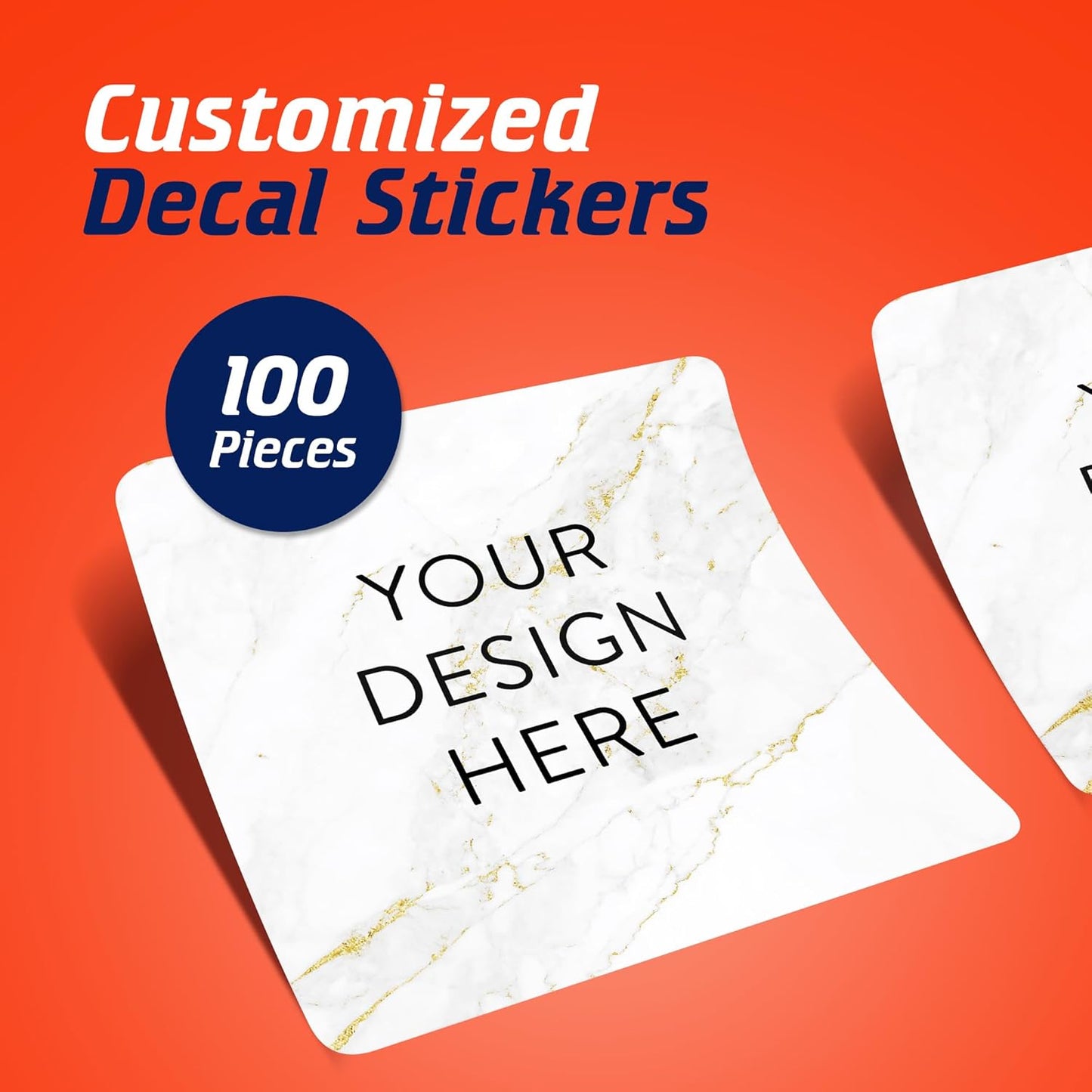 100 Custom Vinyl Stickers - Upload Your own Image, Text, Design, Logo - Personalized Logo Labels for Handmade, Packaging, Bottle, Jars, Candle, Brand Stickers (Gold Marble, 2x2 Square)