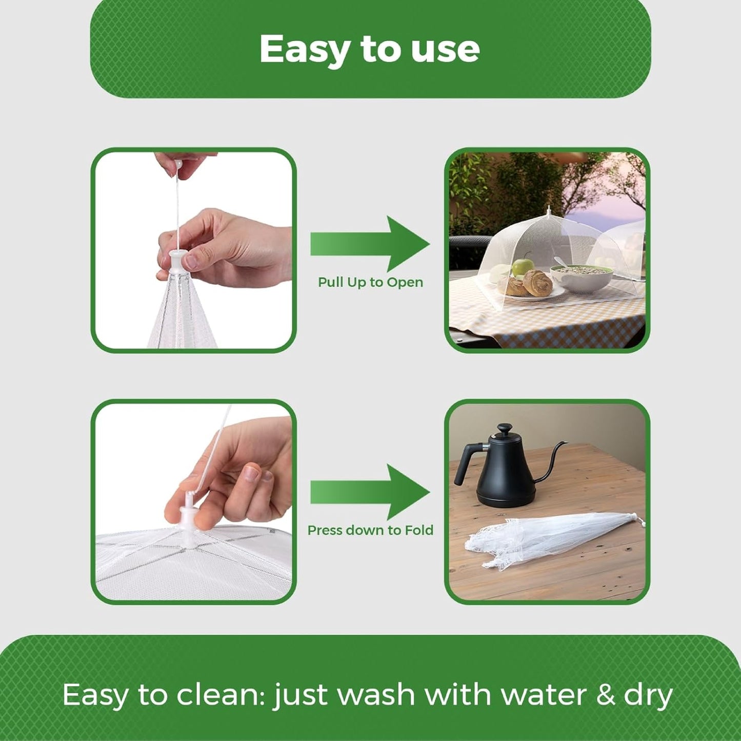 Simply Genius Mesh Food Covers for Outdoors - 2 Jumbo (39x24 in) & 4 Large (17x17 in), White Collapsible 6-Pack - Pop-Up Reusable Food Nets & Tents for Outdoor Serving & Picnics with Bug Protection