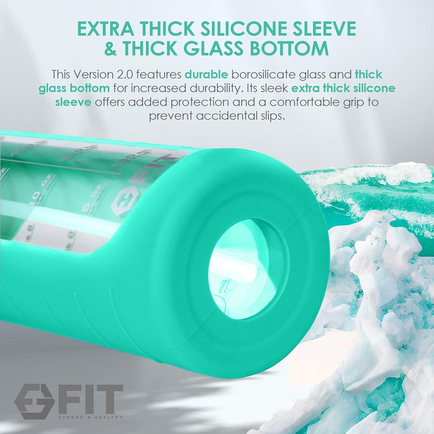 FIT Strong & Healthy 32 oz Glass Water Bottle with Straw Lid, Time Marker, Sleeve & Extra Lid - Motivational, Wide Mouth 1 Liter Glass Drinking Bottle