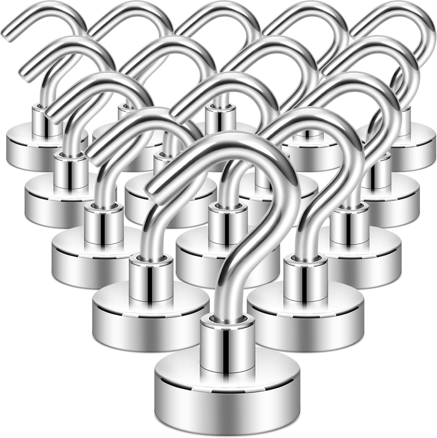 Neosmuk Magnetic Hooks,30lb+ Heavy Duty Earth Magnets with Hook for Refrigerator, Extra Strong Cruise Hook for Hanging, Magnetic Hanger for Curtain, Grill (Silver, 15 Pack)