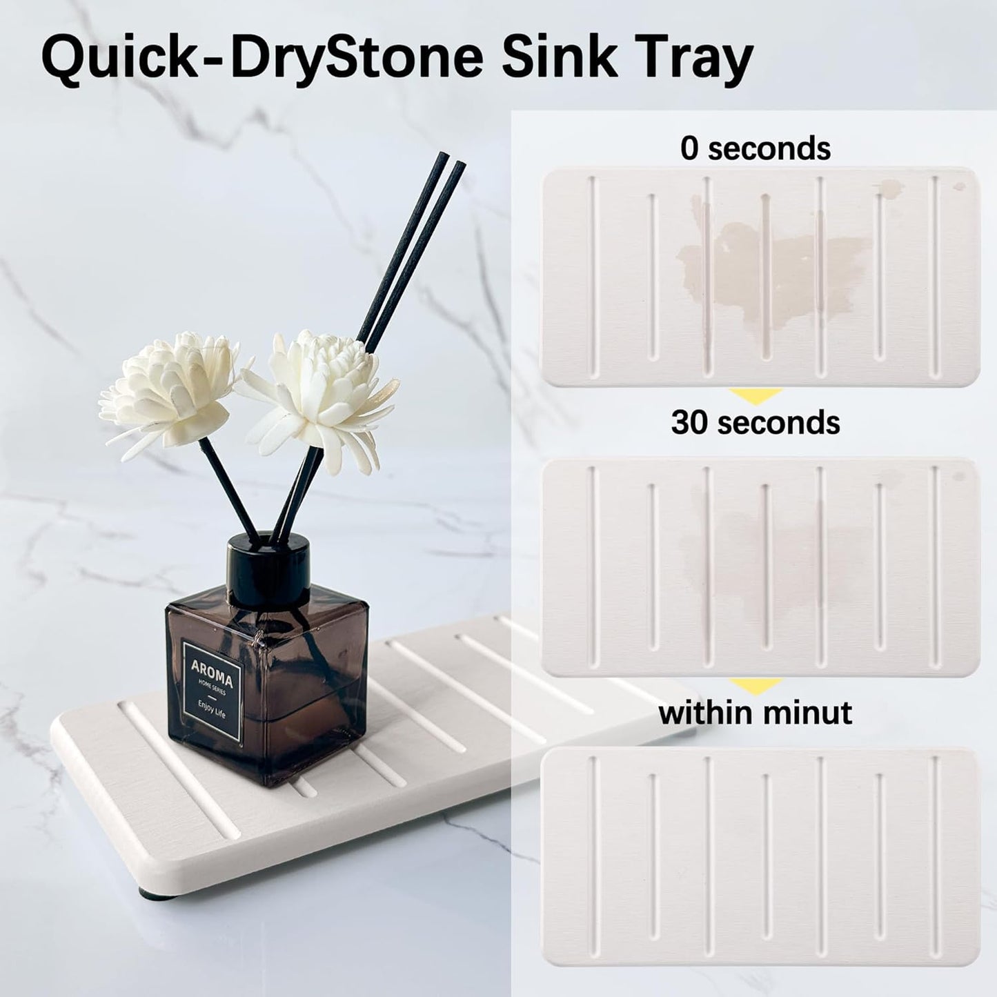 2PCS Water Absorbing Stone Tray for Cosmetics & Hand Soap & Houseplants, 7.87" * 3.94"Diatomite Coaster, Ultra-Absorbent Sink Tray | Fast-Drying Bathroom & Kitchen Organizer