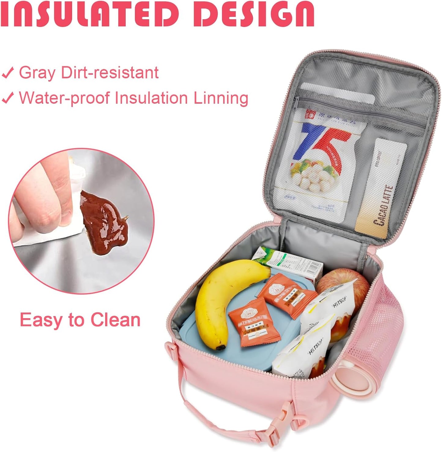 Initial Insulated Lunch Bag for Girls Kids, Back to School Gift, Reusable Leak-proof Lunch Box with Adjustable Strap for School Daycare Travel Picnic (Pink,O)