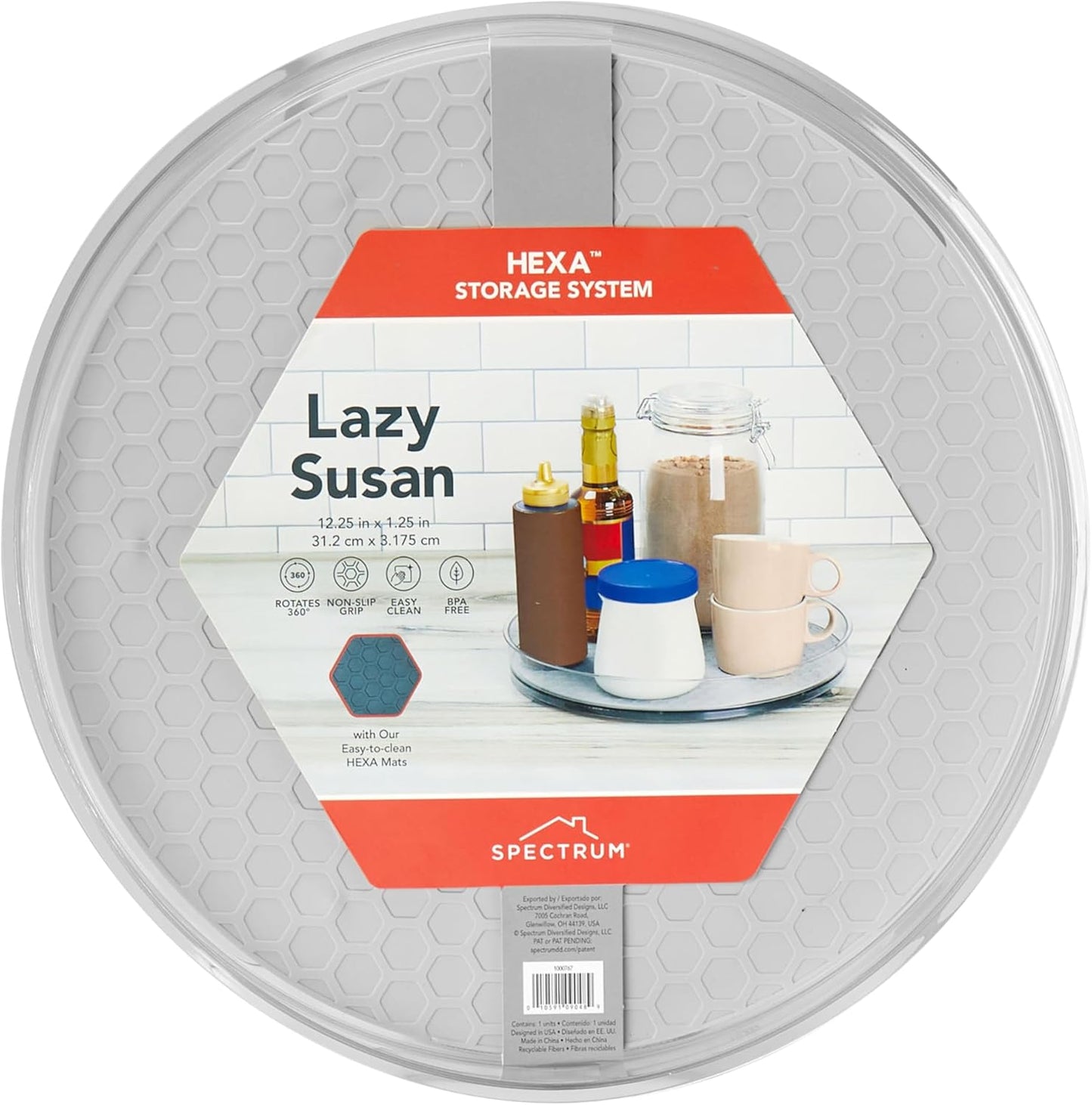 Spectrum Lazy Susan Organizer, Hexa Extra Large 12.25" - Lazy Susan Turntable for Cabinet, Refrigerator, Pantry, Table & Shelf - Rotating & Spinning Pantry Organization - Spice Rack Storage for Fridge