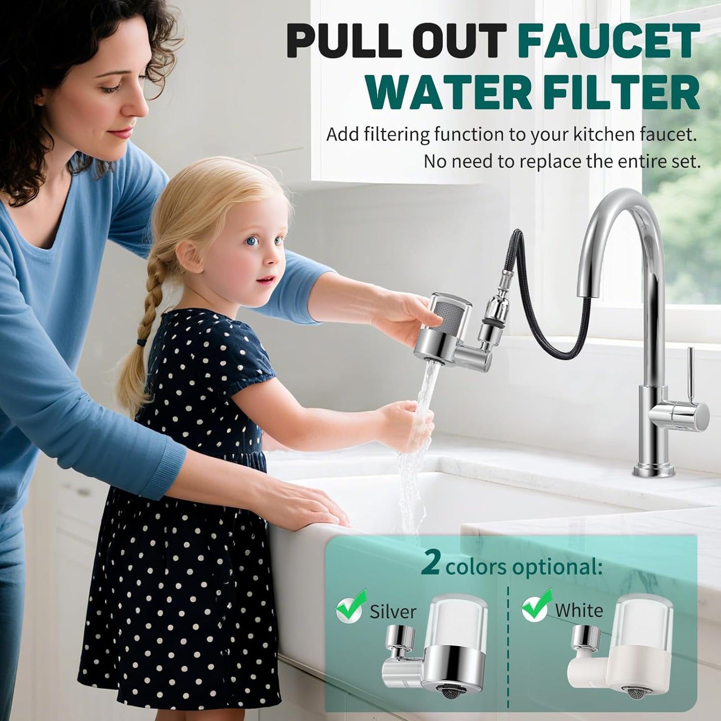 CECEFIN Swivel Water-Filter for Sink-Faucet - Faucet Mount Water Filtration System, Carbon Purifier Reduces 99% Chlorine, Last 528 Gallons Tap Water, Fits Most Pull Out Kitchen/Bathroom/RV Faucets